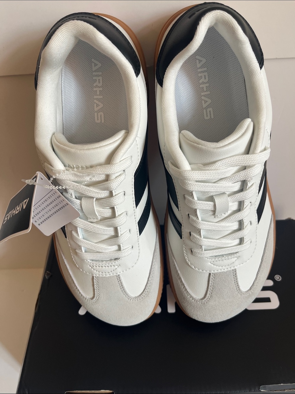 AIRHAS Retro Stripe Platform Sneakers White Black Gum Sole Women’s - Picture 11 of 15